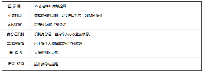 自助服务终端参数